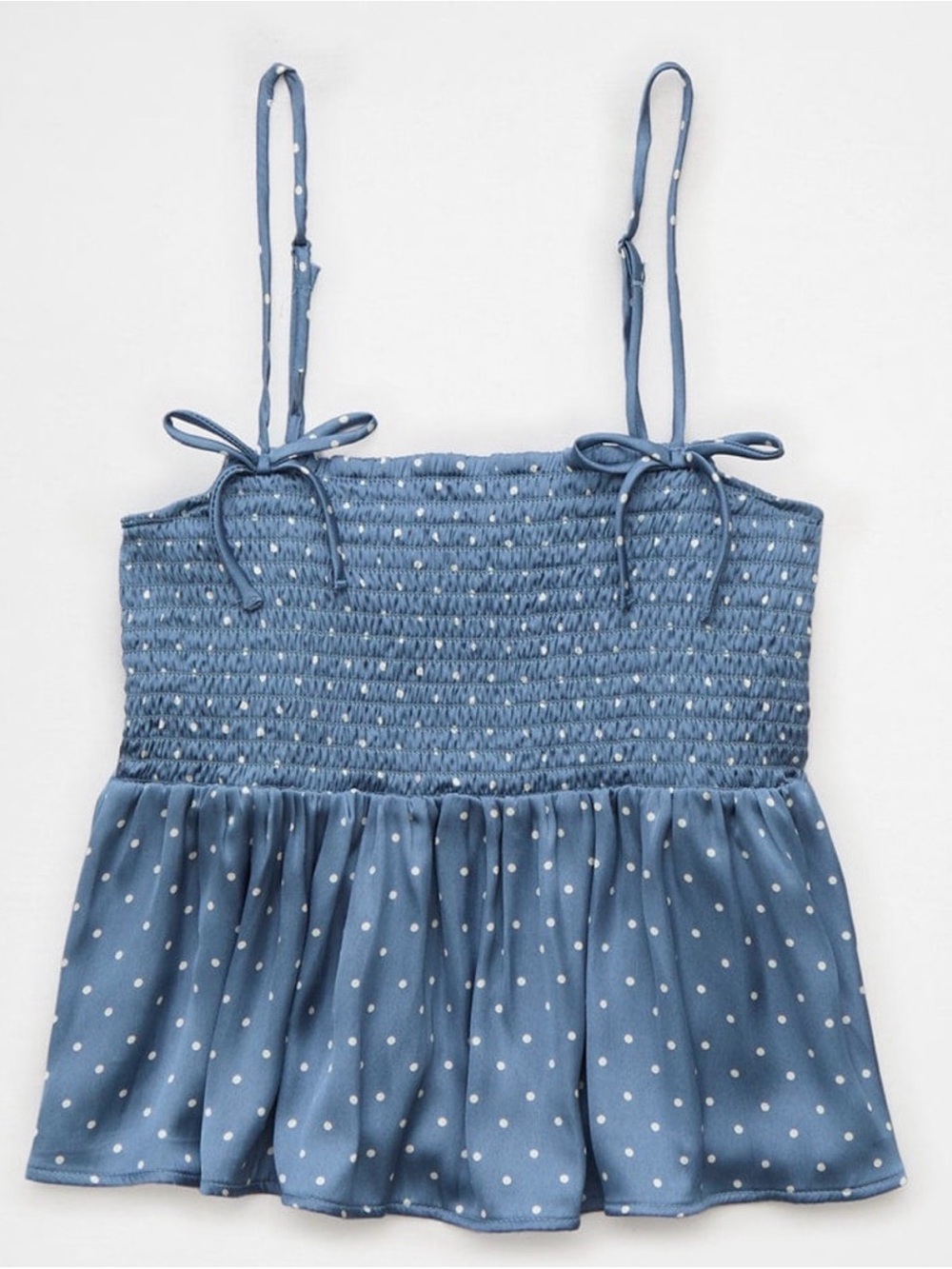 American Eagle Outfitters Blue Polka Dot Smocked Tank Top